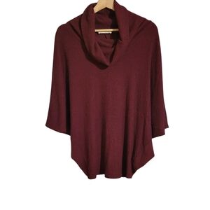Natural Life Maroon Ribbed Cowl Neck Poncho Top